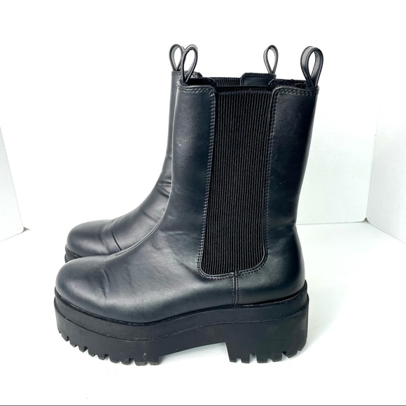H&M Faux Leather High Profile Chelsea Boots Chunky Block Heel Y2K 90s Sz. 38 - Picture 5 of 13